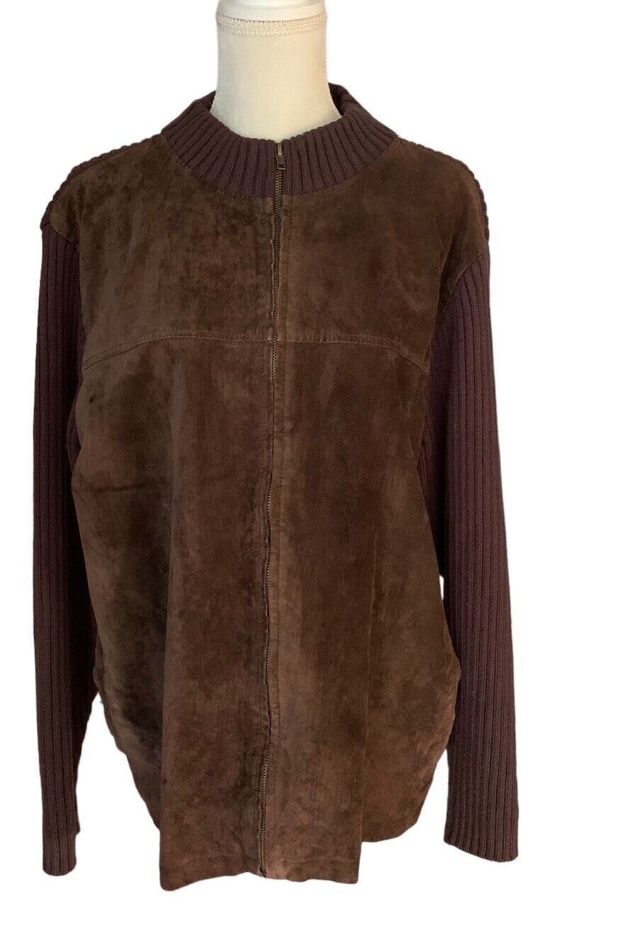 Protege Collection Suede Sweater Zip Cardigan Jacket Women's Large Vintage Brown